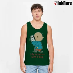 Men’s Snoopy Life Is Better With A Dog Peanuts Classic Tank Top in forest green | Breathable, Active-Friendly Design