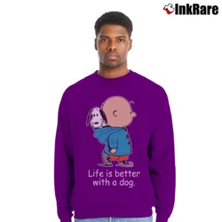 Men’s Snoopy Life Is Better With A Dog Peanuts Crewneck Sweatshirt in purple | Cozy Fabric, Clean Style