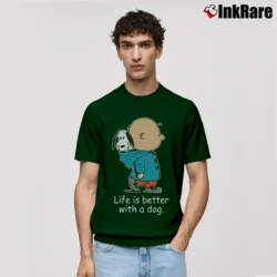 Men’s Snoopy Life Is Better With A Dog Peanuts Classic T-Shirt in forest green | Soft, Breathable Everyday Wear