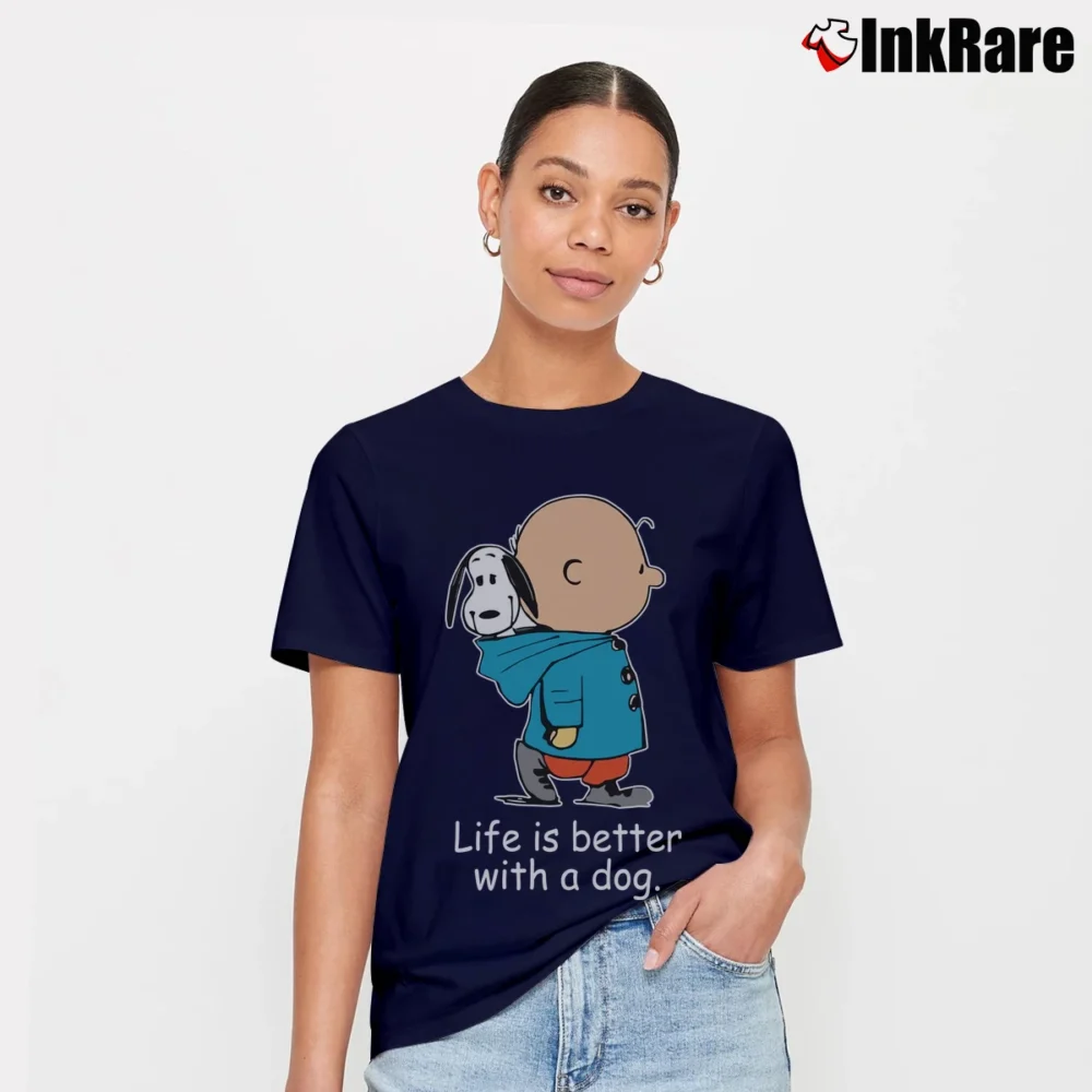 Women’s Snoopy Life Is Better With A Dog Peanuts Signature T-Shirt in navy | Soft, Flattering Fit