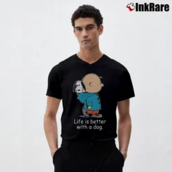 Men’s Snoopy Life Is Better With A Dog Peanuts V-Neck Tee in black | Sharp, Breathable, Everyday Staple