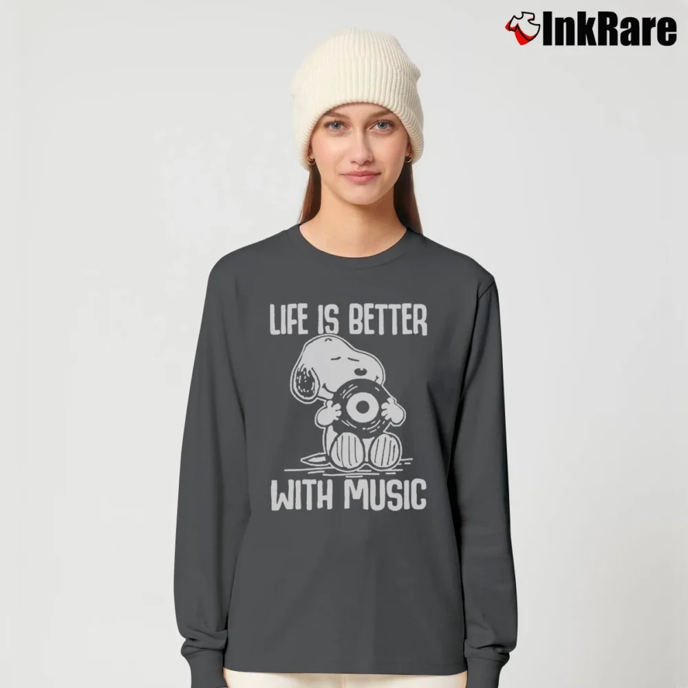Women’s Snoopy Life Is Better With Music Long-Sleeve Top in charcoal | Sleek, Versatile, All-Season