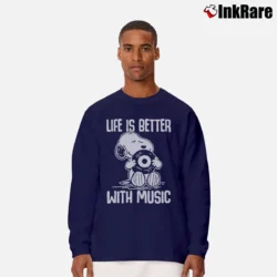 Men’s Snoopy Life Is Better With Music Long-Sleeve Shirt in navy | Sleek, Lightweight, Year-Round Wear