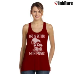 Women’s Snoopy Life Is Better With Music Tank Top in maroon | Lightweight, Movement-Friendly
