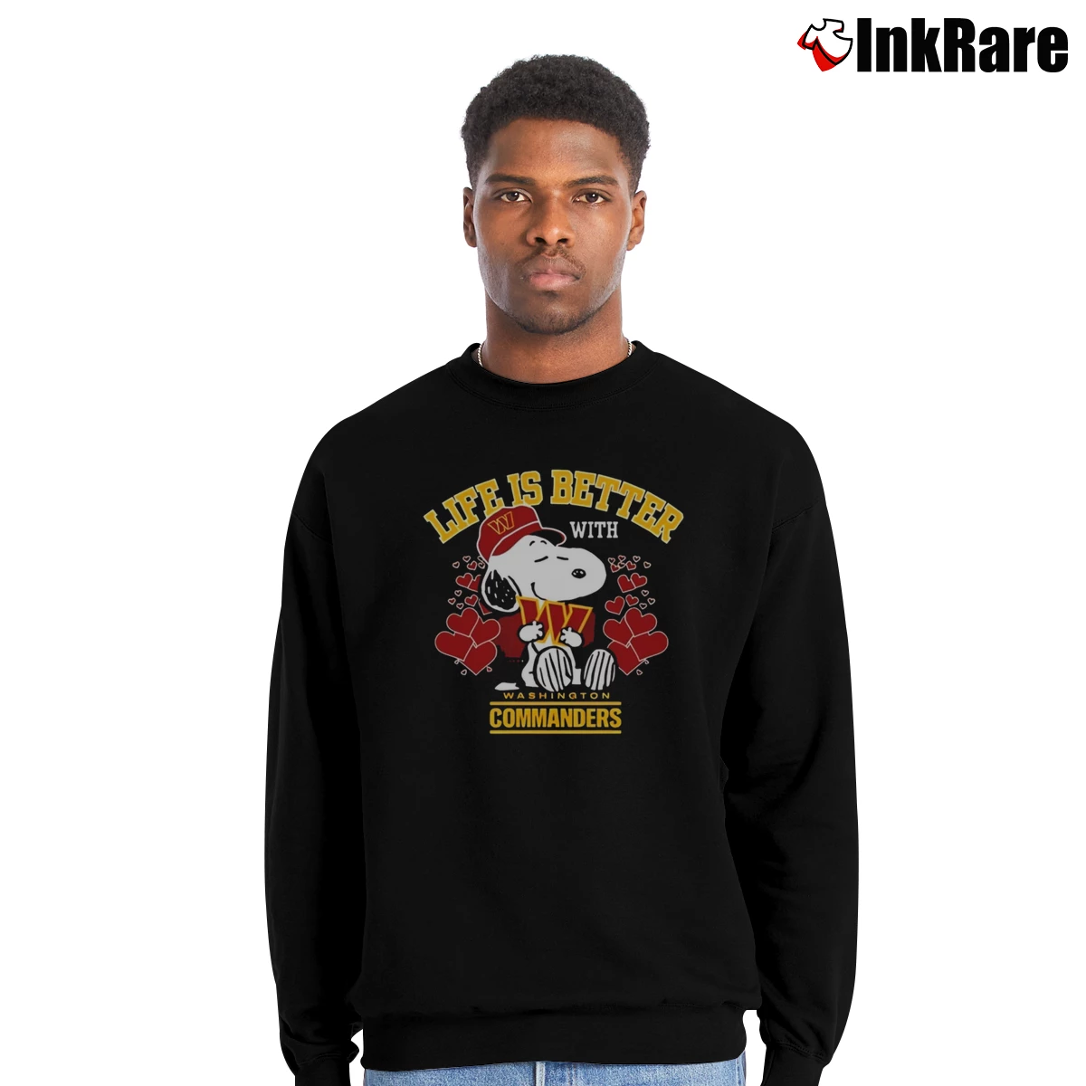 Snoopy Life Is Better With Washington Commanders Men’s Crewneck Sweatshirt in black – Soft & Durable Men’s Snoopy Life Is Better With Washington Commanders Crewneck Sweatshirt in black | Cozy Fabric, Clean Style
