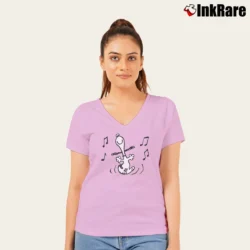 Women’s Snoopy Listening To Music V-Neck Tee in light pink | Chic Neckline, Soft Texture