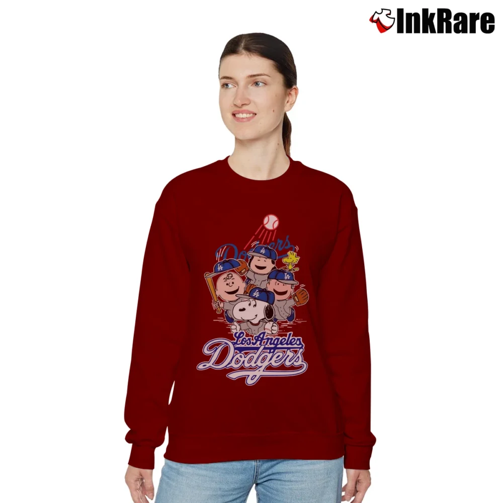 Women’s Snoopy Los Angeles Dodgers Baseball MLB Champions Relaxed Sweatshirt in maroon | Soft, Laid-Back Vibe