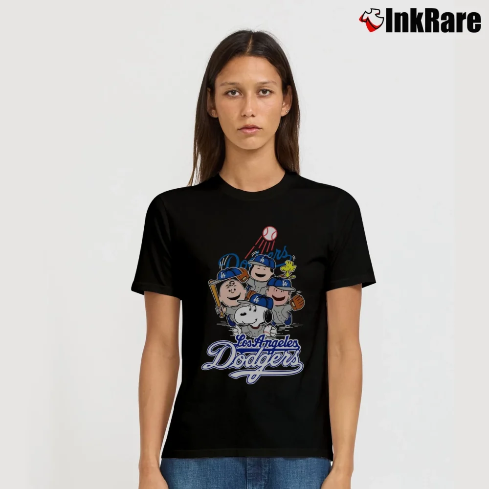 Women’s Snoopy Los Angeles Dodgers Baseball MLB Champions Signature T-Shirt in black | Soft, Flattering Fit