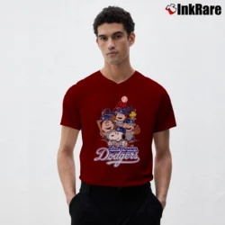 Men’s Snoopy Los Angeles Dodgers Baseball MLB Champions V-Neck Tee in maroon | Sharp, Breathable, Everyday Staple