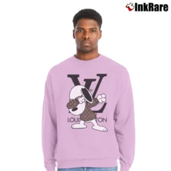 Men’s Snoopy Louis Vuitton Dabbing Crewneck Sweatshirt in light pink | Cozy Fabric, Clean Style