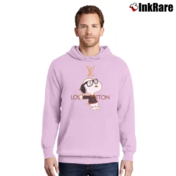 Men’s Snoopy Louis Vuitton Joe Cool Classic Pullover Hoodie in light pink | Cozy, Durable, Modern Fit