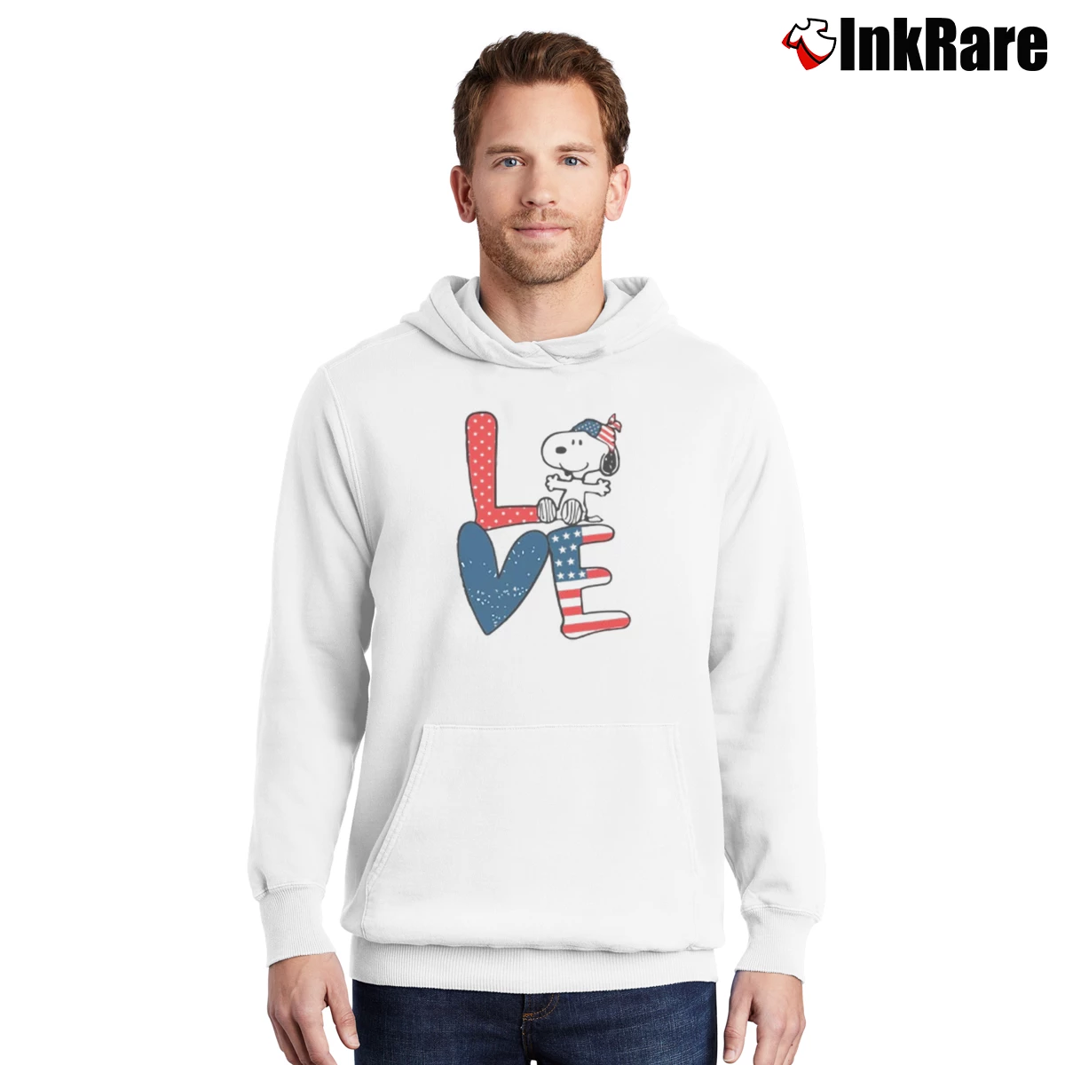 Snoopy Love American 4th Of July Men’s Pullover Hoodie in white – Ultimate Warmth Men’s Snoopy Love American 4th Of July Pullover Hoodie in white | Cozy, Durable, Modern Fit