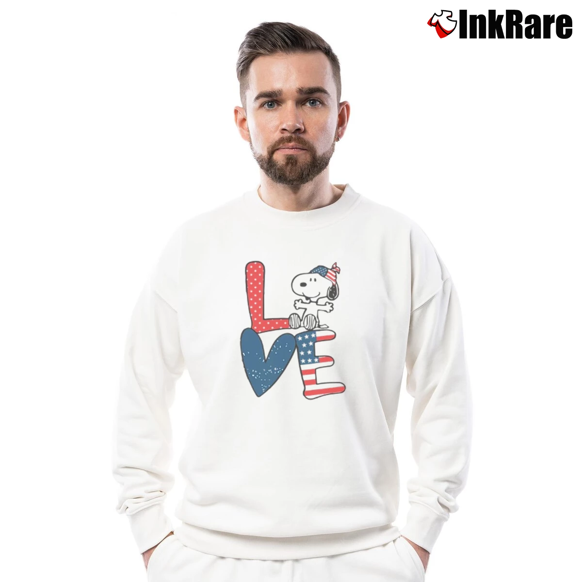 Snoopy Love American 4th Of July Men’s Crewneck Sweatshirt in white – Soft & Durable Men’s Snoopy Love American 4th Of July Crewneck Sweatshirt in white | Cozy Fabric, Clean Style