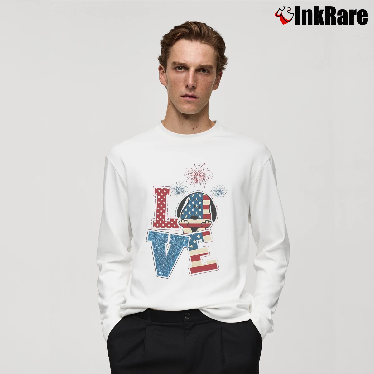 Snoopy Love American Flag Firework The 4th Of July Men’s Long-Sleeve Tee in white – Versatile Layering Men’s Snoopy Love American Flag Firework The 4th Of July Long-Sleeve Shirt in white | Sleek, Lightweight, Year-Round Wear