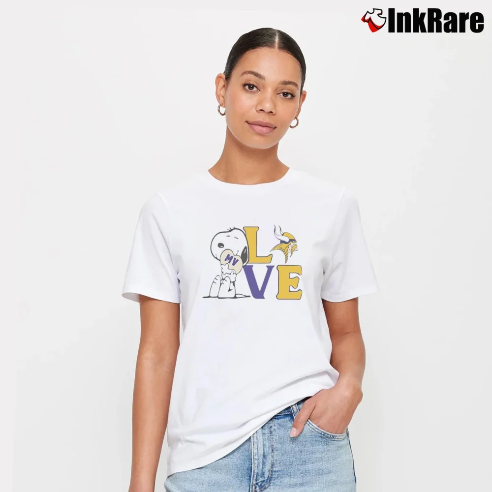Women’s Snoopy Love Minnesota Vikings T-Shirt in white | Soft, Flattering Fit