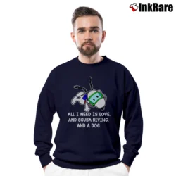 Men’s Snoopy Love Scuba Diving And Dog Crewneck Sweatshirt in navy | Cozy Fabric, Clean Style