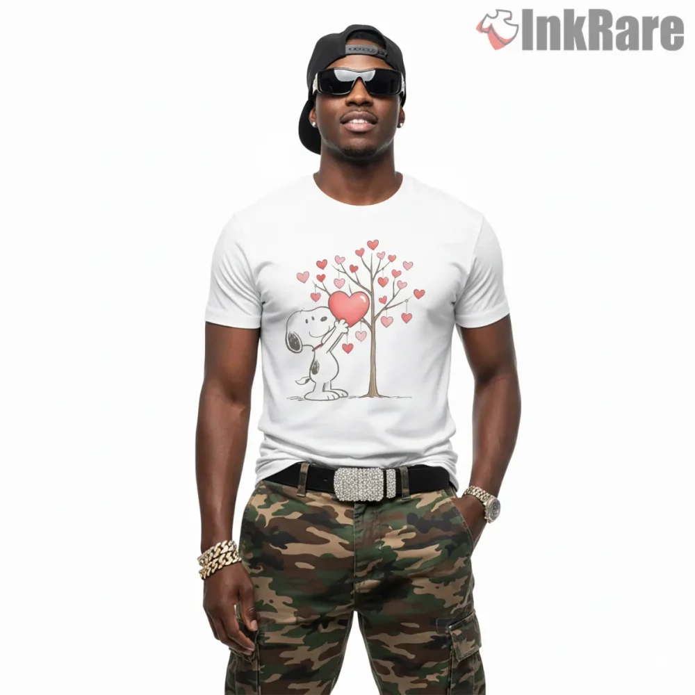 Snoopy Love Tree Valentine Hearts Shirt on white short sleeve shirt for men graphic tee