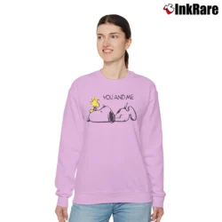 Women’s Snoopy Love Woodstock You And Me Relaxed Sweatshirt in light pink | Soft, Laid-Back Vibe