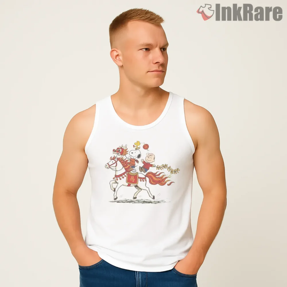 Snoopy Lunar New Year Celebration Shirt on white tank top for men graphic tee