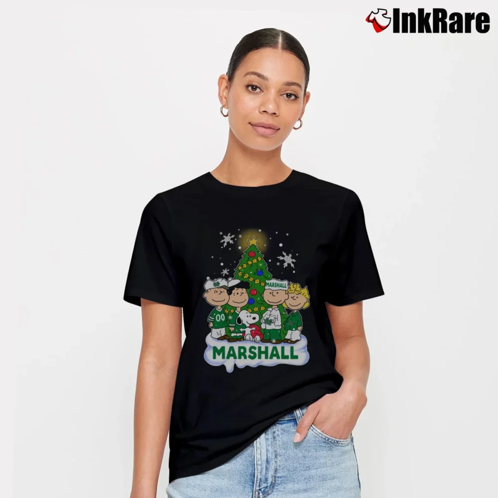 Women’s Snoopy Marshall Thundering Herd Christmas T-Shirt in black | Soft, Flattering Fit
