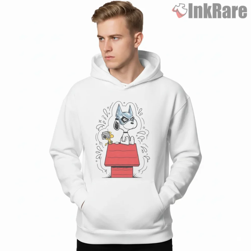 Snoopy Masked Rap Hero Parody Shirt on white hoodie for men graphic tee