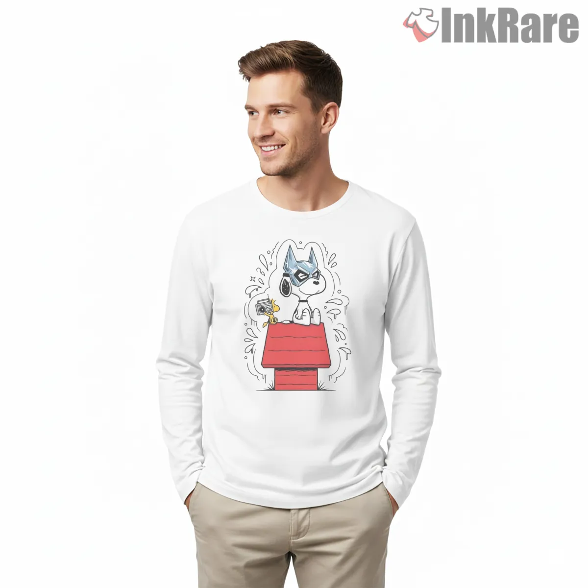 Snoopy Masked Rap Hero Parody Shirt on white long sleeve shirt for men graphic tee