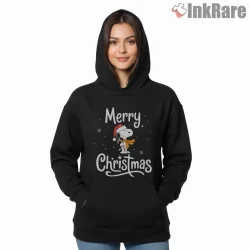 Snoopy Merry Christmas Holiday Shirt on black hoodie for women graphic tee