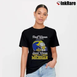 Women’s Snoopy Michigan Wolverines Smart Women Love Michigan Football T-Shirt in black | Soft, Flattering Fit