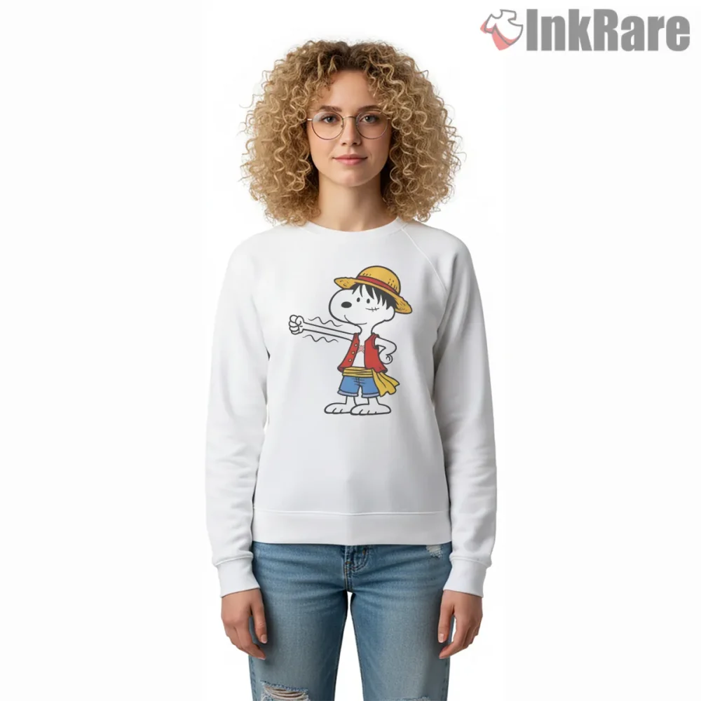Snoopy Monkey D Luffy Anime Parody One Piece Shirt on graphic shirt for women graphic tee