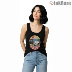 Snoopy Mount Fuji Ramen Bowl Japanese Art Shirt on black tank top for women graphic tee