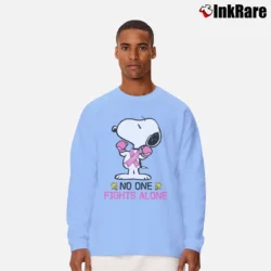 Men’s Snoopy No One Fights Alone Breast Cancer Awareness Long-Sleeve Shirt in light blue | Sleek, Lightweight, Year-Round Wear