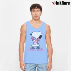 Men’s Snoopy No One Fights Alone Breast Cancer Awareness Tank Top in light blue | Breathable, Active-Friendly Design
