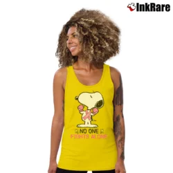 Women’s Snoopy No One Fights Alone Breast Cancer Awareness Tank Top in yellow | Lightweight, Movement-Friendly