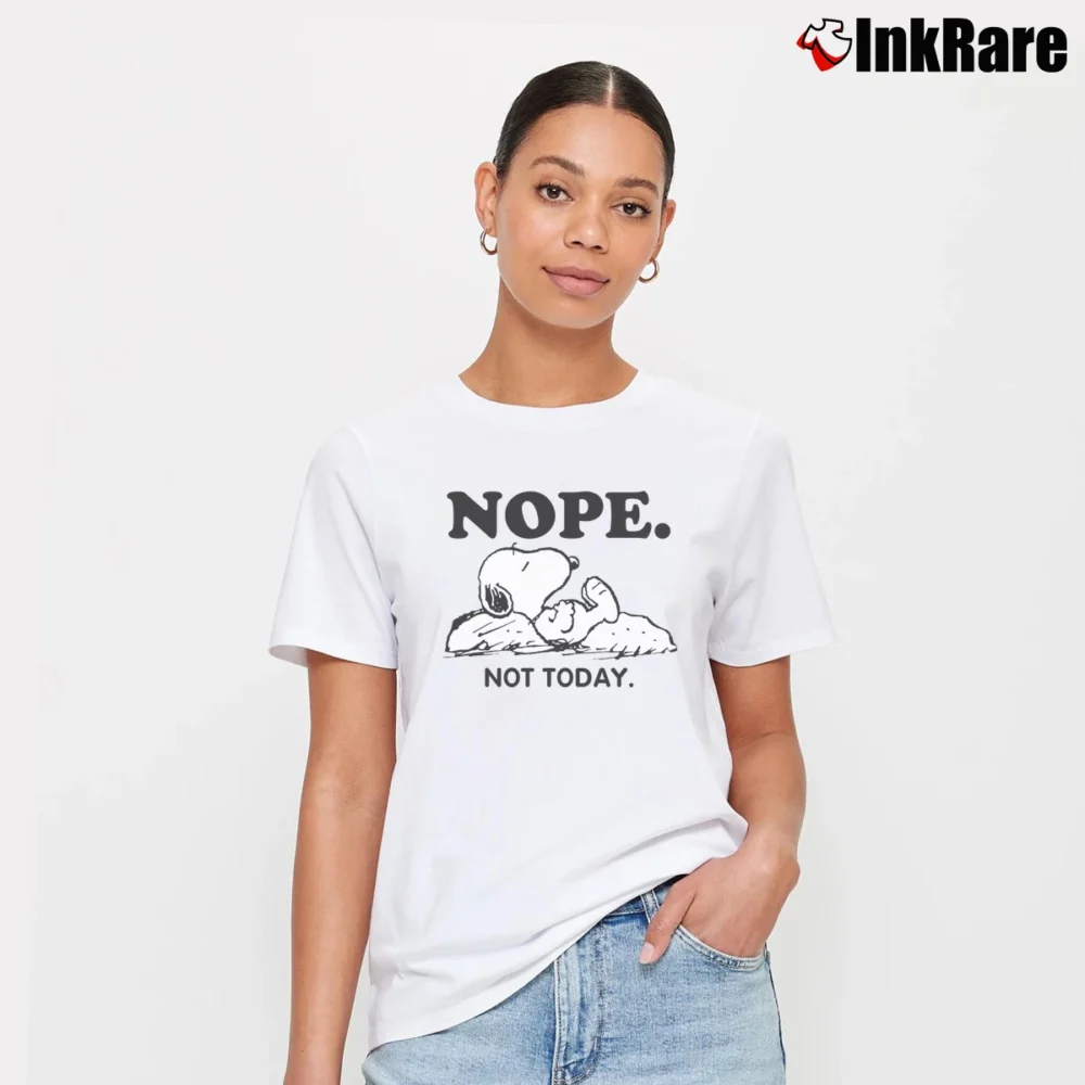 Women’s Snoopy Nope Not Today Funny Signature T-Shirt in white | Soft, Flattering Fit