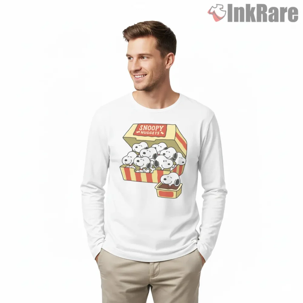 Snoopy Nuggets Cartoon Parody Shirt on white long sleeve shirt for men graphic tee