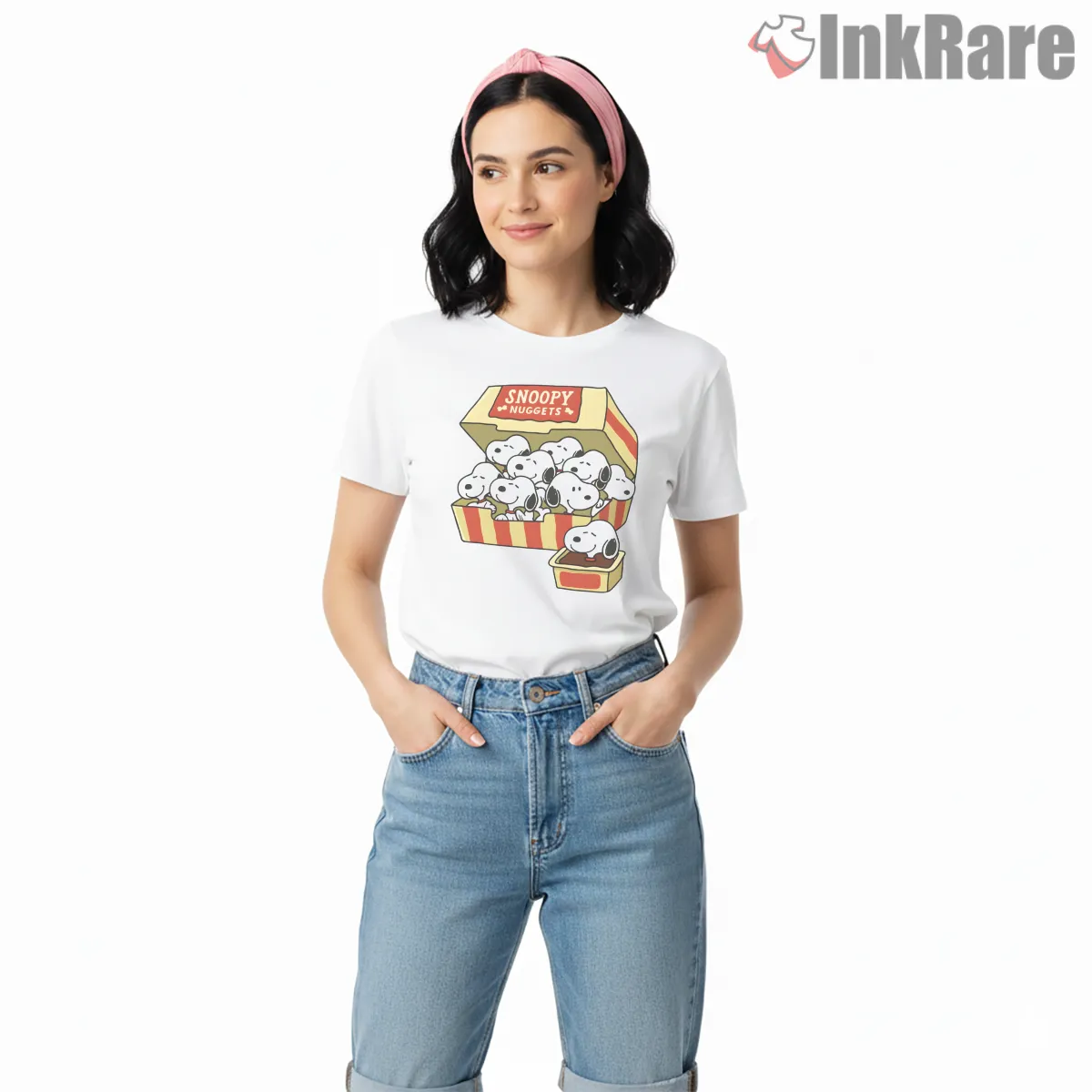 Snoopy Nuggets Cartoon Parody Short Sleeve White Snoopy Nuggets Cartoon Parody Shirt on white short sleeve shirt for women graphic tee
