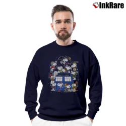 Men’s Snoopy Of Doctor Who All Doctors And The Doghouse Tardis Crewneck Sweatshirt in navy | Cozy Fabric, Clean Style