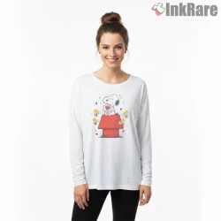 Snoopy On Doghouse Valentine Hearts Shirt on white long sleeve shirt for women graphic tee