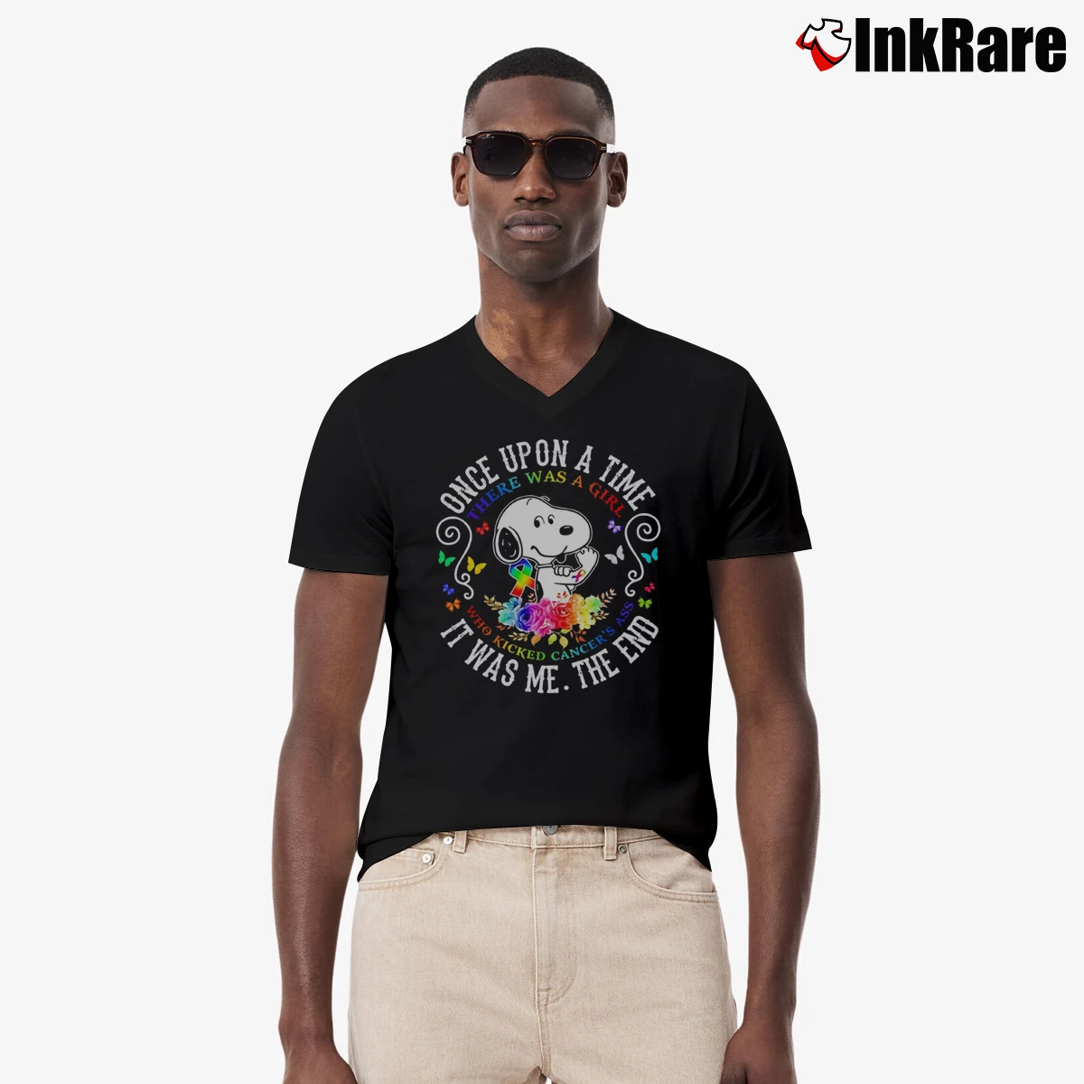 Snoopy Once Upon A Time There Was A Girl Who Kicked Cancers Ass Men’s V-Neck Tee in black – Modern Essential Men’s Snoopy Once Upon A Time There Was A Girl Who Kicked Cancers Ass V-Neck Tee in black | Sharp, Breathable, Everyday Staple