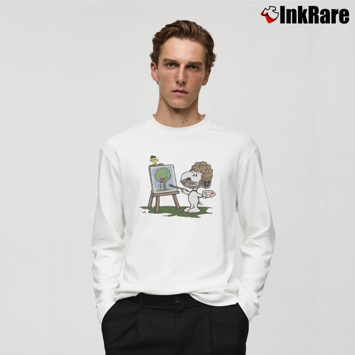 Snoopy Painter Dog Ross Men’s Long-Sleeve Tee in white – Versatile Layering Men’s Snoopy Painter Dog Ross Long-Sleeve Shirt in white | Sleek, Lightweight, Year-Round Wear