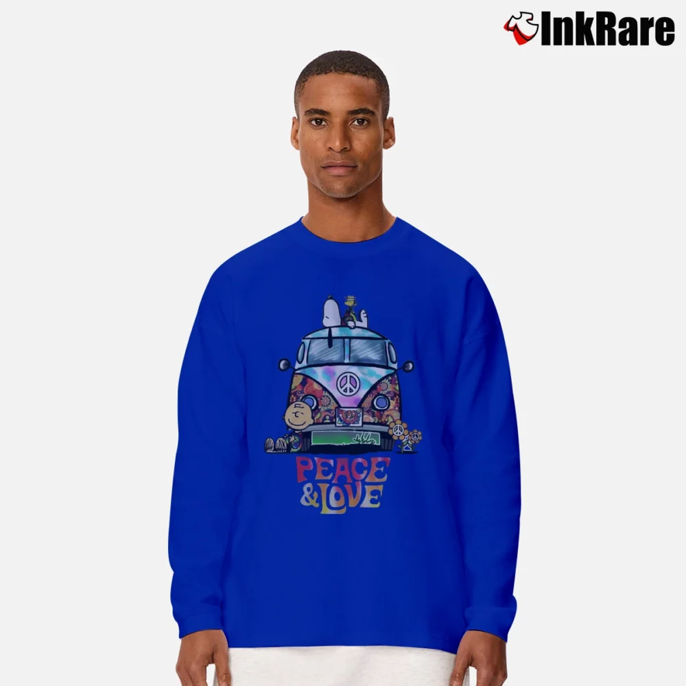 Men’s Snoopy Peace And Love Hippie Long-Sleeve Shirt in royal blue | Sleek, Lightweight, Year-Round Wear