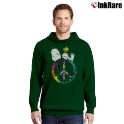 Men’s Snoopy Peace And Love Hippie Style Pullover Hoodie in forest green | Cozy, Durable, Modern Fit