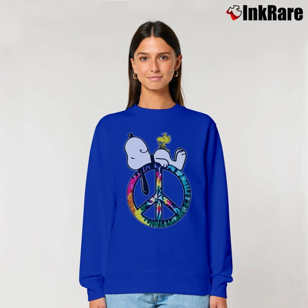 Women’s Snoopy Peace And Love Hippie Style Relaxed Sweatshirt in royal blue | Soft, Laid-Back Vibe
