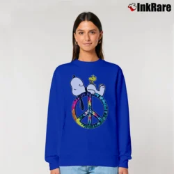 Women’s Snoopy Peace And Love Hippie Style Relaxed Sweatshirt in royal blue | Soft, Laid-Back Vibe