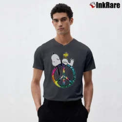 Men’s Snoopy Peace And Love Hippie Style V-Neck Tee in charcoal | Sharp, Breathable, Everyday Staple