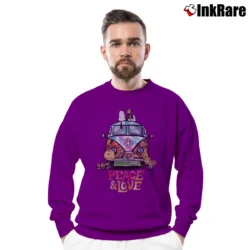 Men’s Snoopy Peace And Love Hippie Crewneck Sweatshirt in purple | Cozy Fabric, Clean Style