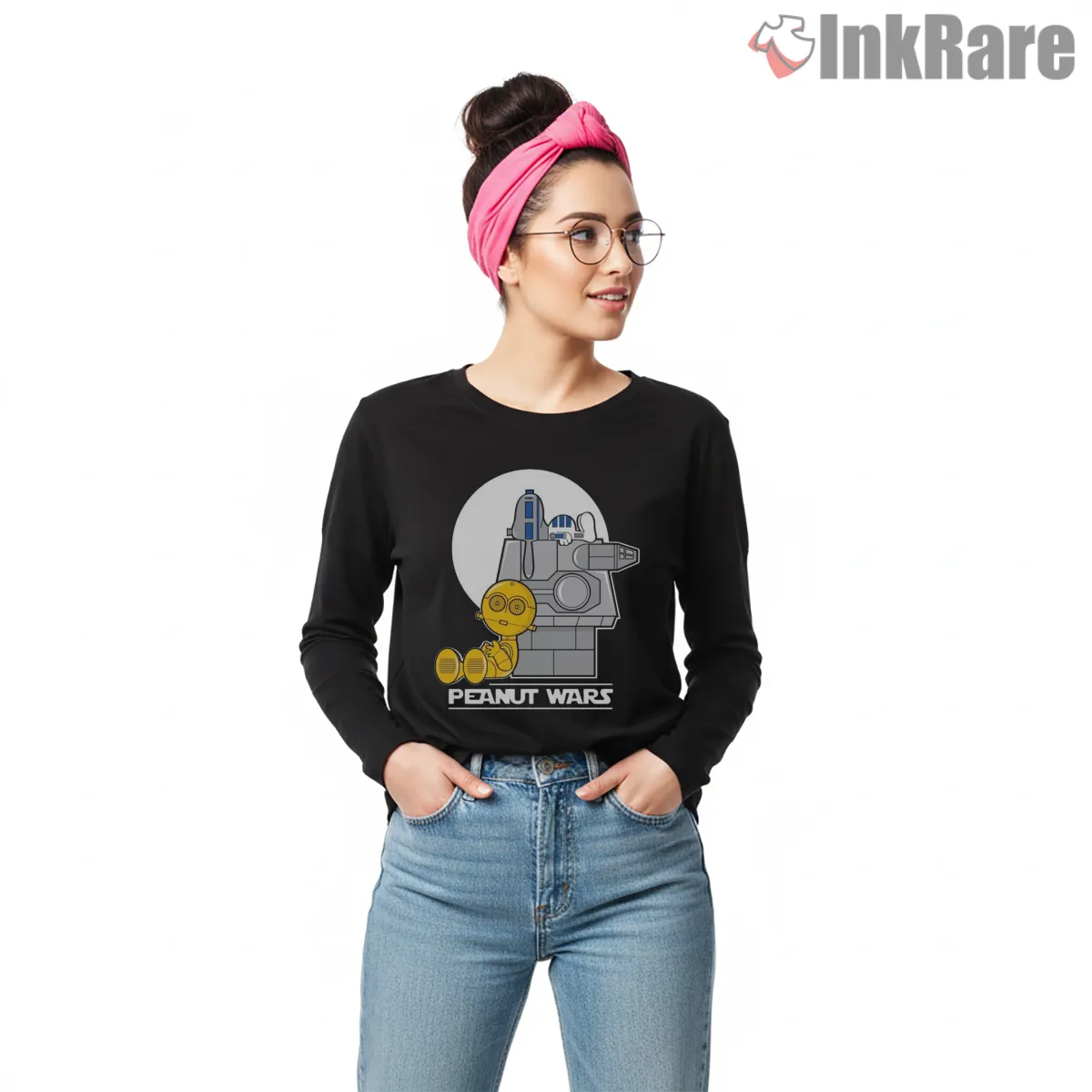 Snoopy Peanut Wars Droid Parody Long Sleeve Black Snoopy Peanut Wars Droid Parody Shirt on black long sleeve shirt for women graphic tee