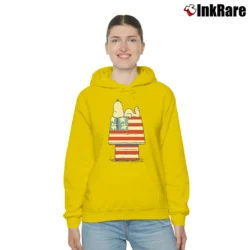 Women’s Snoopy Peanuts American Flag House Cozy Hoodie in yellow | Warm, Structured, Stylish