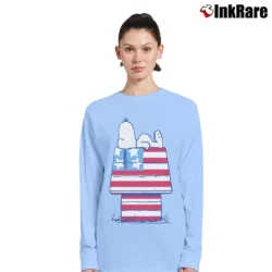 Women’s Snoopy Peanuts American Flag House Long-Sleeve Top in light blue | Sleek, Versatile, All-Season