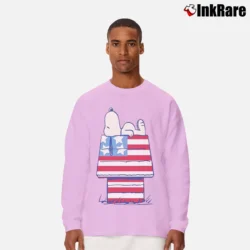 Men’s Snoopy Peanuts American Flag House Long-Sleeve Shirt in light pink | Sleek, Lightweight, Year-Round Wear